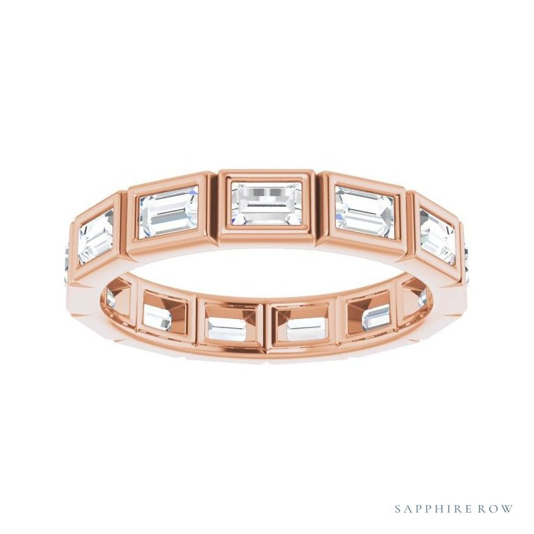 Sapphire Row Natural Diamond Baguette Station Band - 14K Rose Gold, 3 × 2 mm, 7 (view 3)