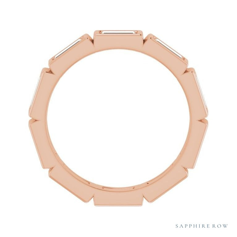 Sapphire Row Natural Diamond Baguette Station Band - 14K Rose Gold, 4 × 2 mm (view 2)