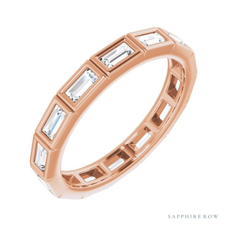 Sapphire Row Natural Diamond Baguette Station Band - 14K Rose Gold, 3 × 1.5 mm, 5