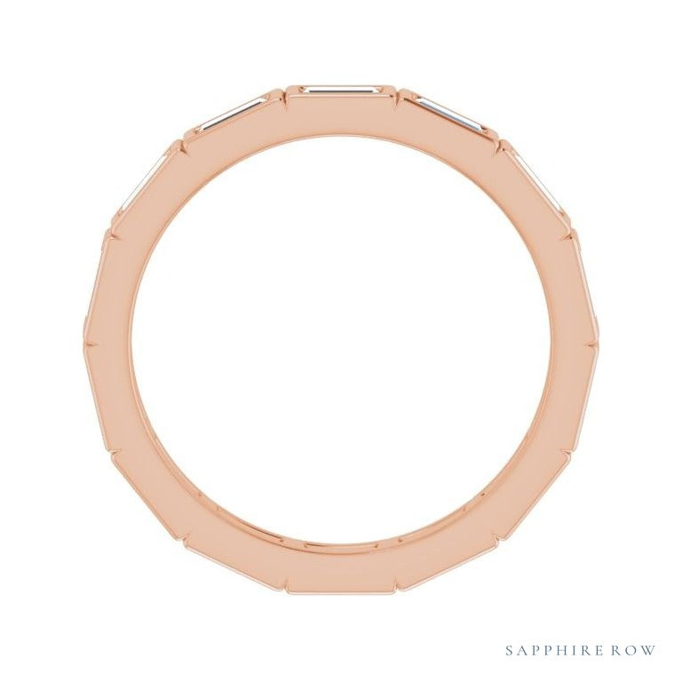 Sapphire Row Natural Diamond Baguette Station Band - 14K Rose Gold, 3 × 1.5 mm, 5 (view 2)