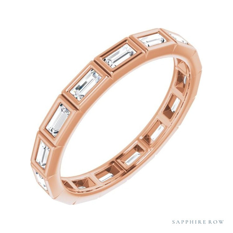 Sapphire Row Natural Diamond Baguette Station Band - 14K Rose Gold, 3 × 1.5 mm, 7