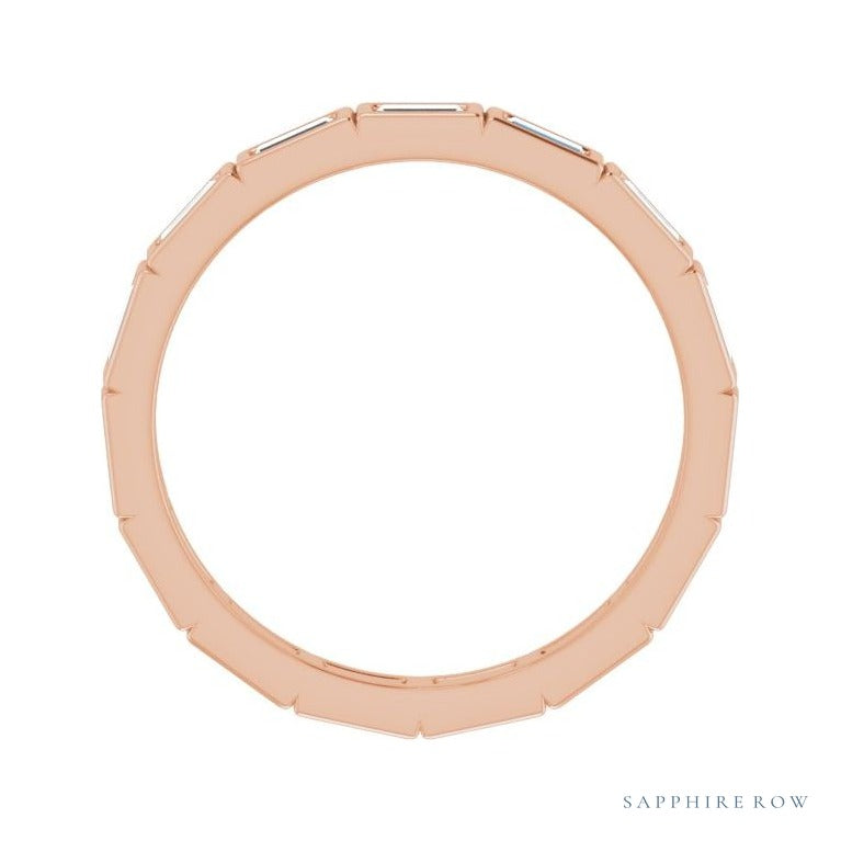 Sapphire Row Natural Diamond Baguette Station Band - 14K Rose Gold, 3 × 1.5 mm, 7 (view 2)