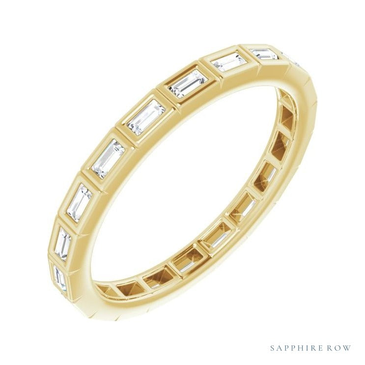 Sapphire Row Natural Diamond Baguette Station Band - 14K Yellow Gold, 2 × 1 mm, 5