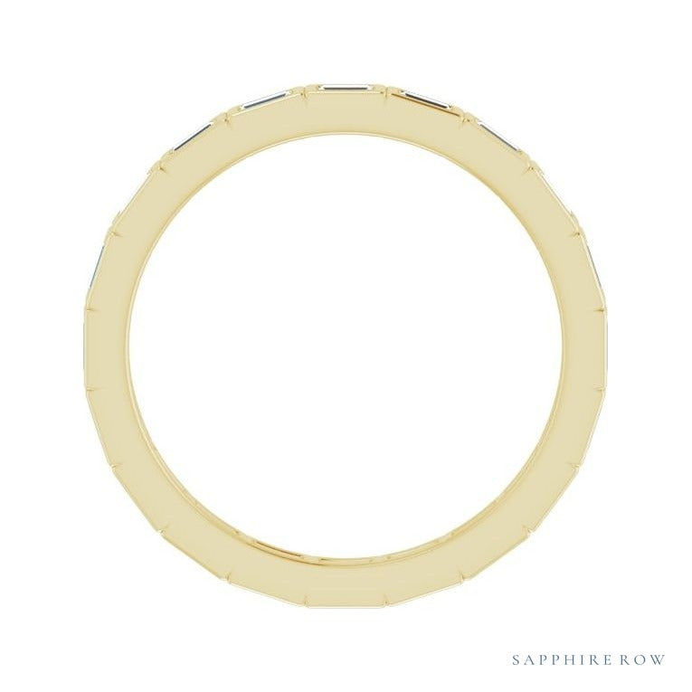 Sapphire Row Natural Diamond Baguette Station Band - 14K Yellow Gold, 2 × 1 mm, 5 (view 2)