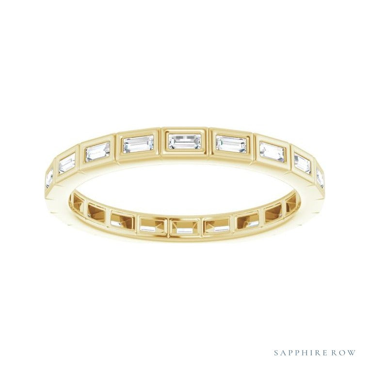 Sapphire Row Natural Diamond Baguette Station Band - 14K Yellow Gold, 2 × 1 mm, 5 (view 3)