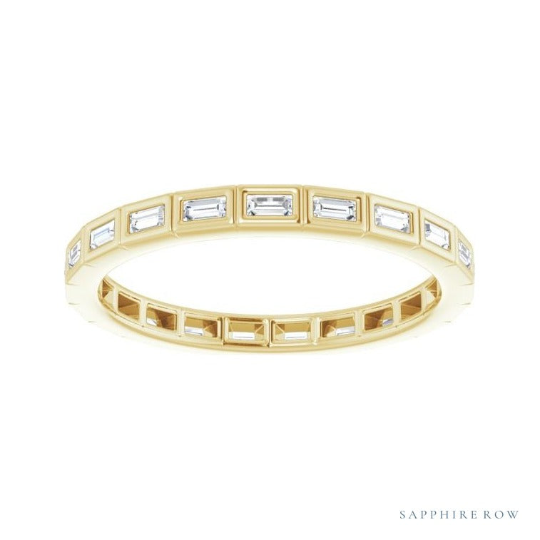 Sapphire Row Natural Diamond Baguette Station Band - 14K Yellow Gold, 2 × 1 mm, 6 (view 3)