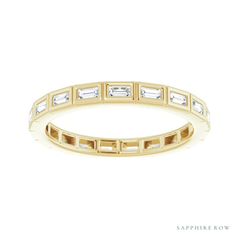 Sapphire Row Natural Diamond Baguette Station Band - 14K Yellow Gold, 2 × 1 mm, 7 (view 3)