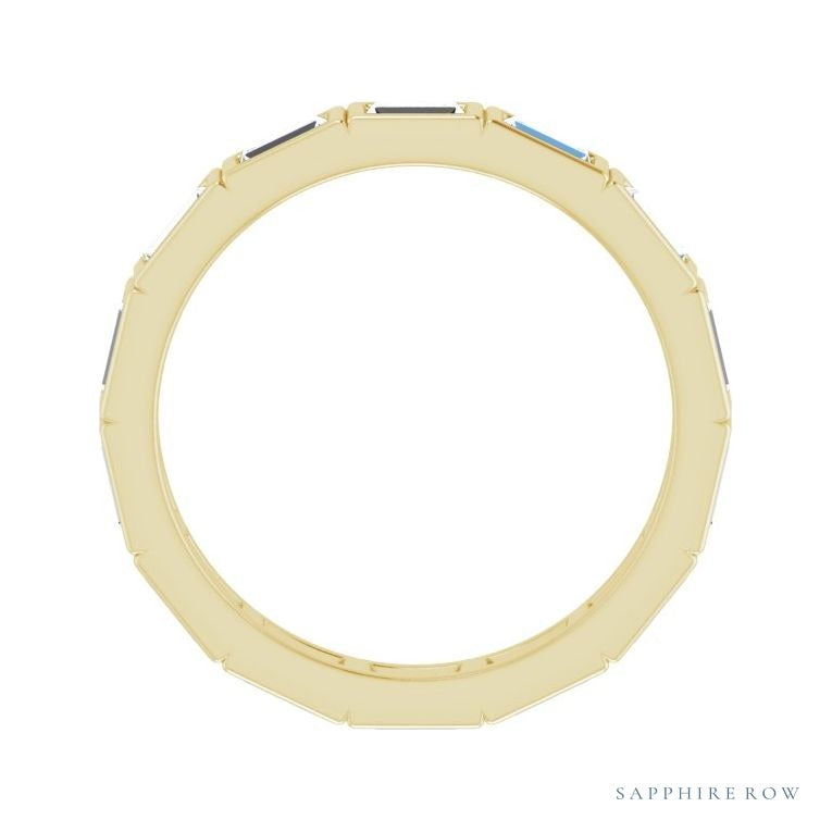 Sapphire Row Natural Diamond Baguette Station Band - 14K Yellow Gold, 3 × 2 mm, 5 (view 2)