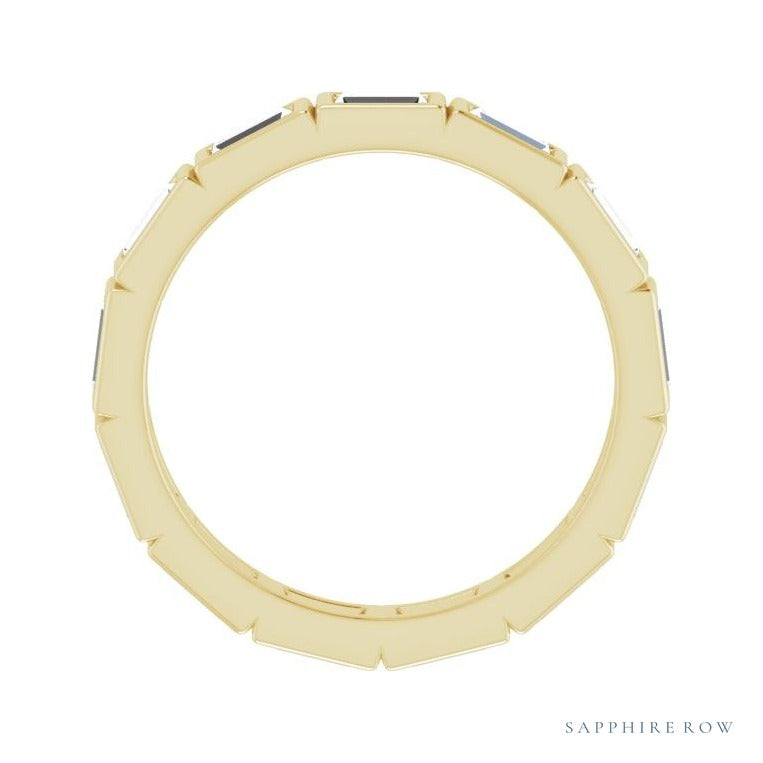 Sapphire Row Natural Diamond Baguette Station Band - 14K Yellow Gold, 3 × 2 mm, 7 (view 2)