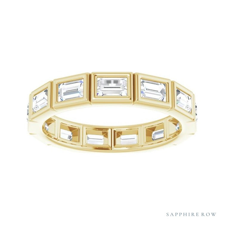 Sapphire Row Natural Diamond Baguette Station Band - 14K Yellow Gold, 3 × 2 mm, 7 (view 3)