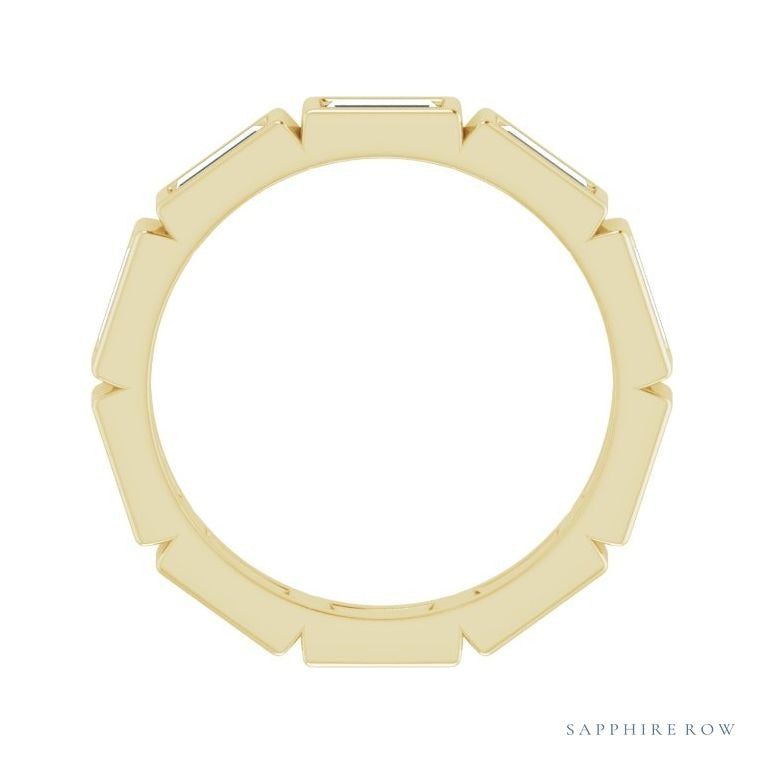 Sapphire Row Natural Diamond Baguette Station Band - 14K Yellow Gold, 4 × 2 mm, 5 (view 2)