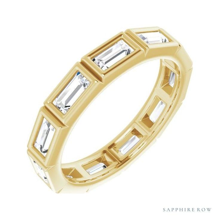 Sapphire Row Natural Diamond Baguette Station Band - 14K Yellow Gold, 4 × 2 mm, 6