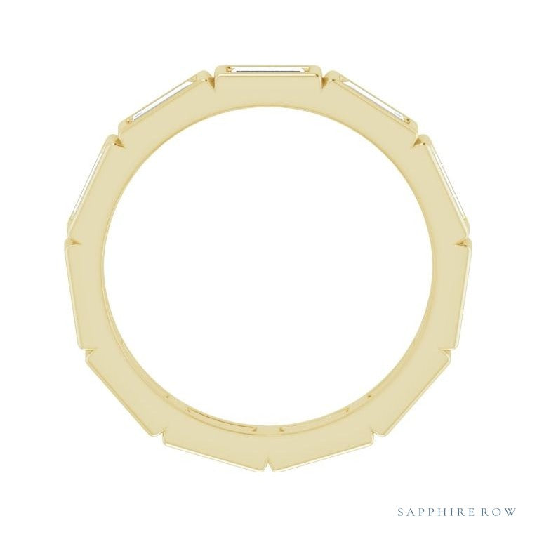 Sapphire Row Natural Diamond Baguette Station Band - 14K Yellow Gold, 4 × 2 mm, 6 (view 2)