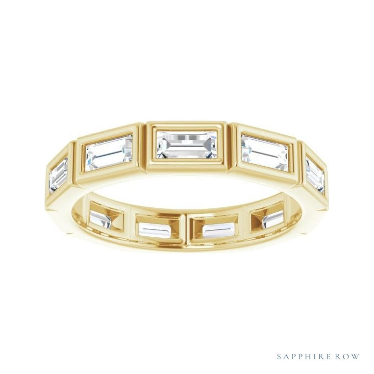 Sapphire Row Natural Diamond Baguette Station Band - 14K Yellow Gold, 4 × 2 mm, 6 (view 3)