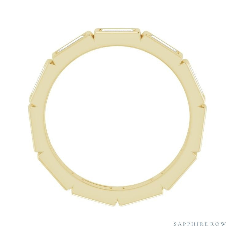 Sapphire Row Natural Diamond Baguette Station Band - 14K Yellow Gold, 4 × 2 mm, 7 (view 2)