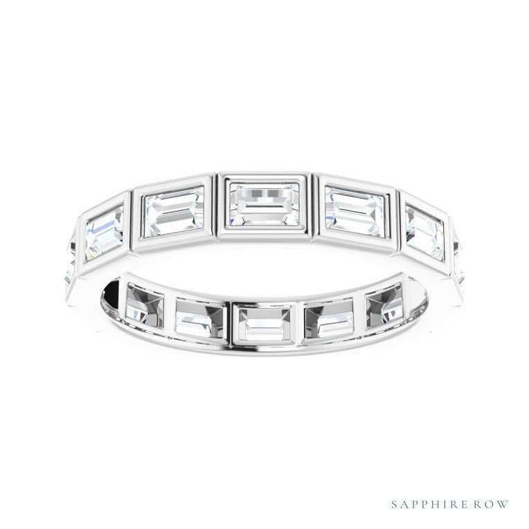 Sapphire Row Natural Diamond Baguette Station Band - 14K White Gold, 3 × 2 mm, 5 (view 3)