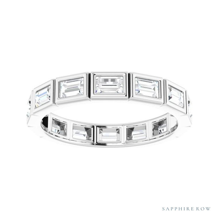 Sapphire Row Natural Diamond Baguette Station Band - 14K White Gold, 3 × 2 mm, 6 (view 3)
