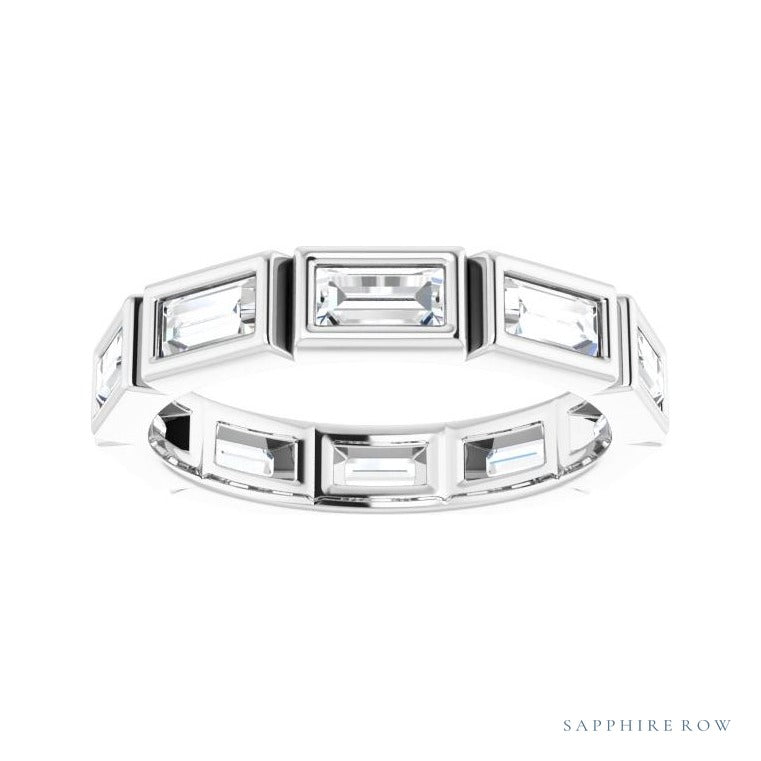 Sapphire Row Natural Diamond Baguette Station Band - 14K White Gold, 4 × 2 mm, 5 (view 3)
