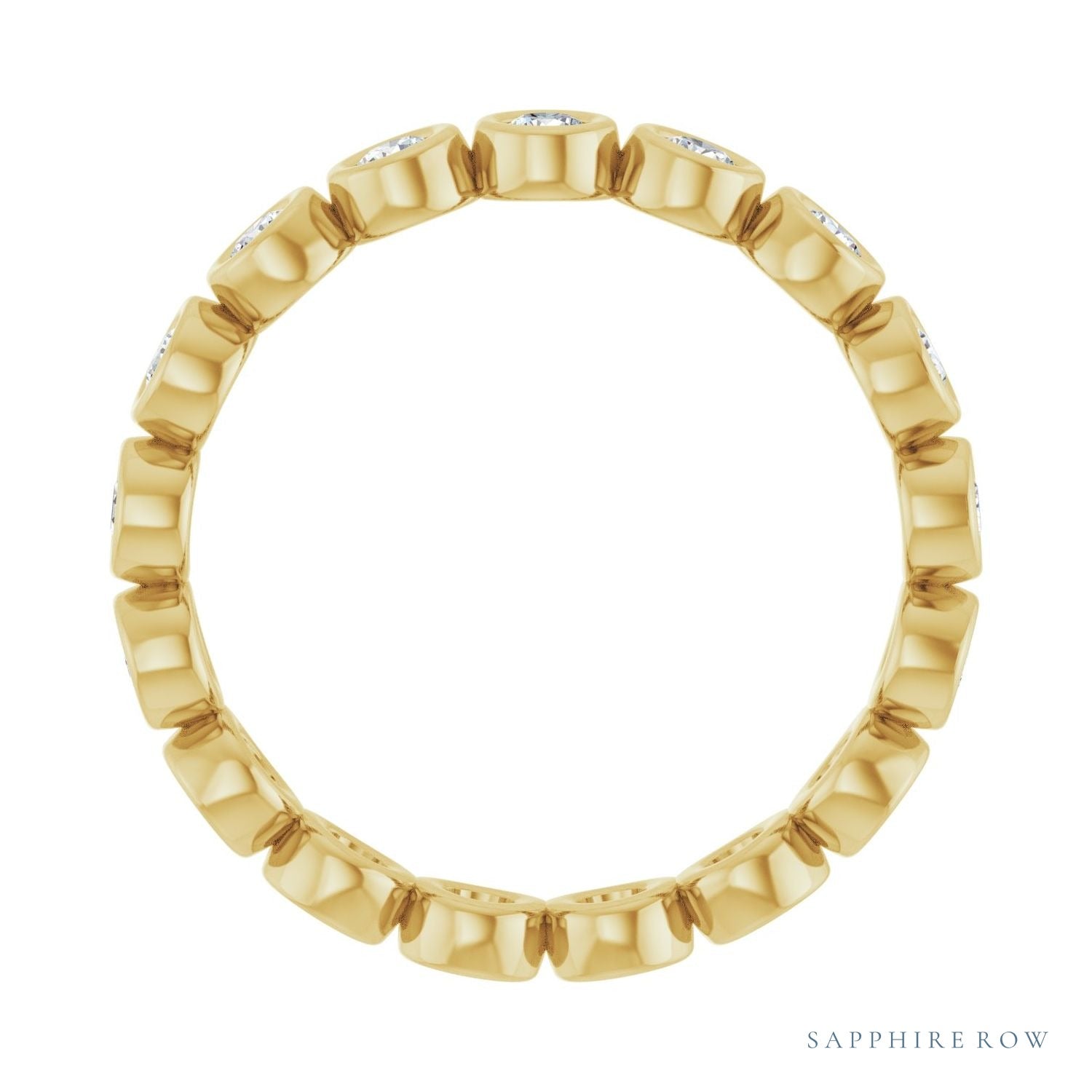Sapphire Row Lab-Grown Diamond Round Station Band - 14K Yellow Gold, 2 mm (view 2)