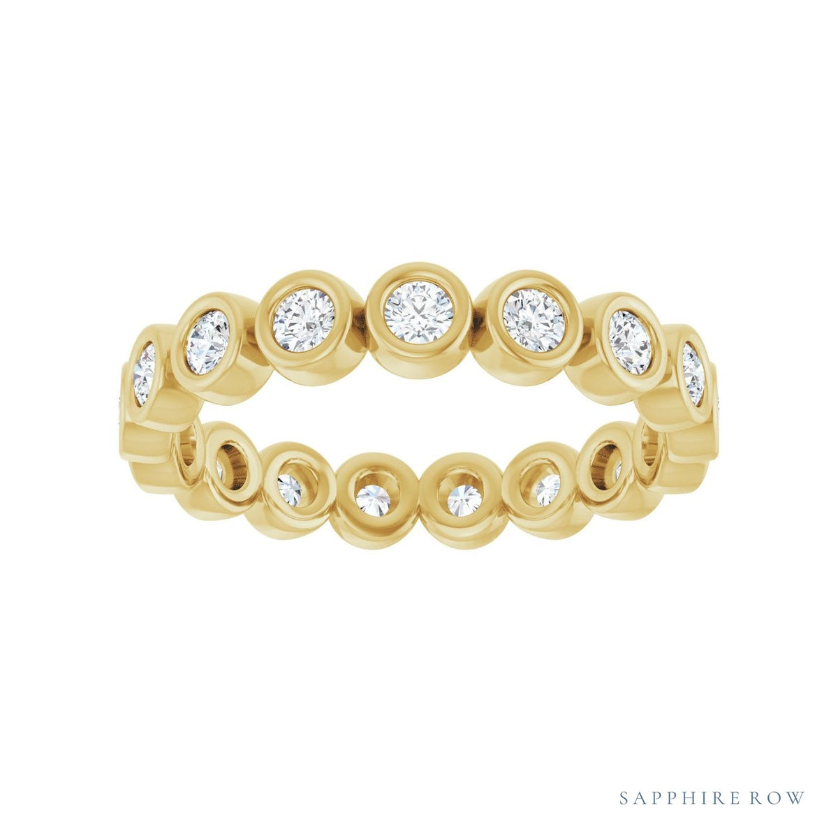 Sapphire Row Lab-Grown Diamond Round Station Band - 14K Yellow Gold, 2 mm (view 3)