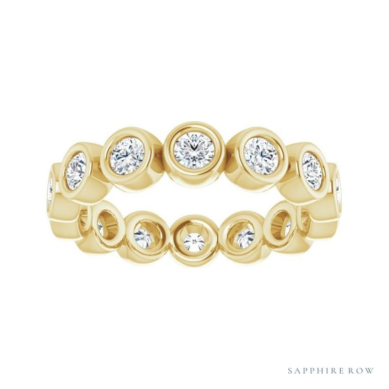 Sapphire Row Lab-Grown Diamond Round Station Band - 14K Yellow Gold, 2.5 mm (view 3)