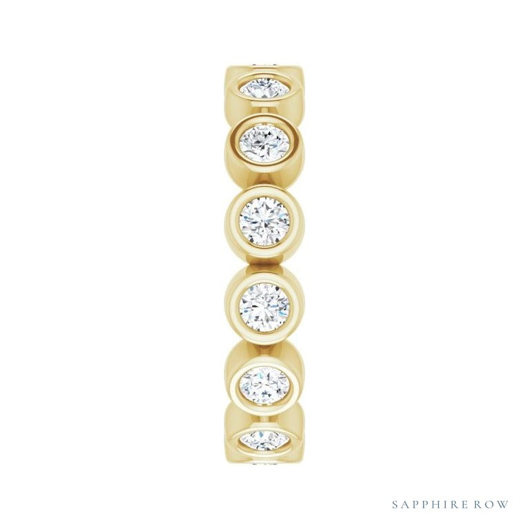 Sapphire Row Lab-Grown Diamond Round Station Band - 14K Yellow Gold, 2.5 mm (view 4)