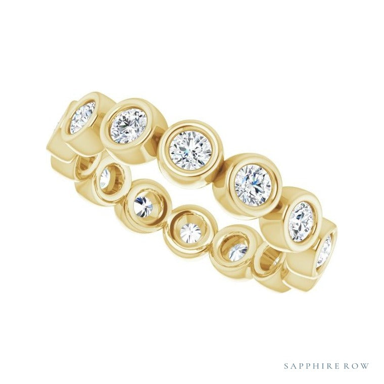 Sapphire Row Lab-Grown Diamond Round Station Band - 14K Yellow Gold, 2.5 mm (view 5)