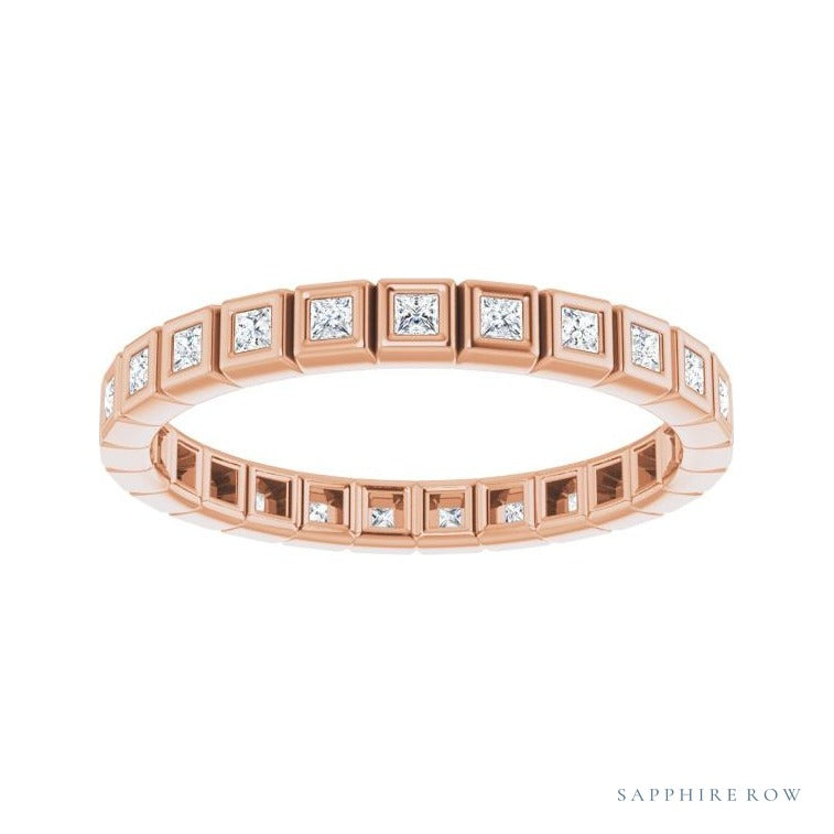 Sapphire Row Lab-Grown Diamond Princess-Cut Station Band - 14K Rose Gold, 1.3 × 1.3 mm, 6 (view 3)