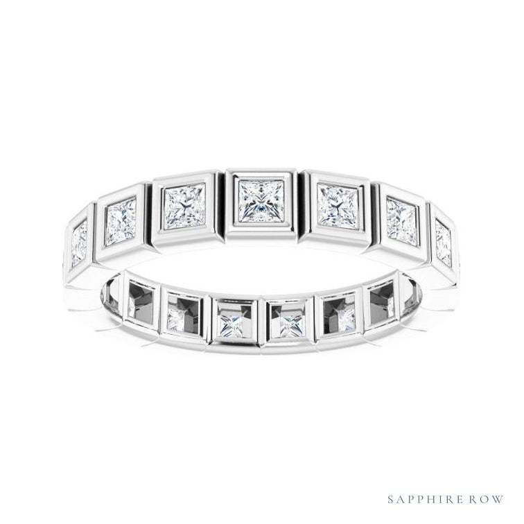 Sapphire Row Lab-Grown Diamond Princess-Cut Station Band - 14K White Gold, 2 × 2 mm, 5 (view 3)