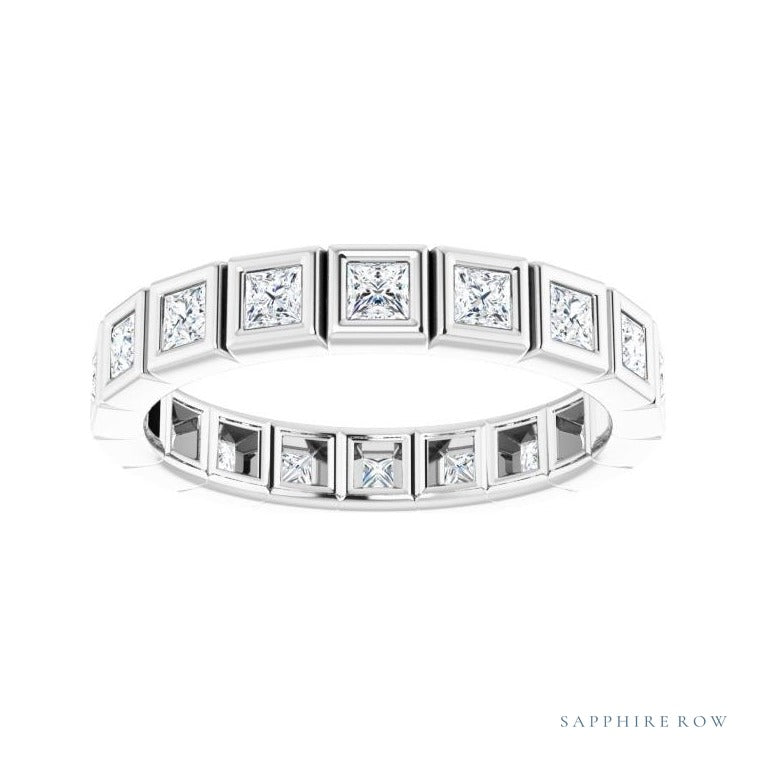 Sapphire Row Lab-Grown Diamond Princess-Cut Station Band - 14K White Gold, 2 × 2 mm, 6 (view 3)