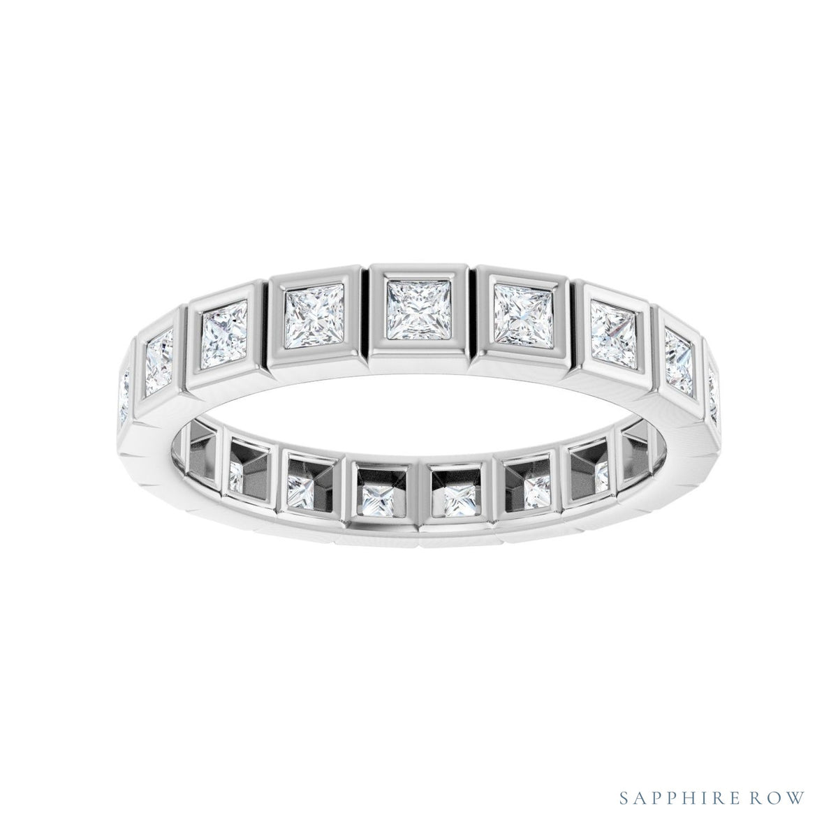 Sapphire Row Lab-Grown Diamond Princess-Cut Station Band - 14K White Gold, 2 × 2 mm, 7 (view 3)