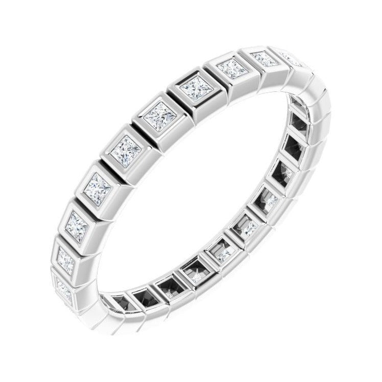 Sapphire Row Lab-Grown Diamond Princess-Cut Station Band - 14K White Gold, 1.3 × 1.3 mm, 5
