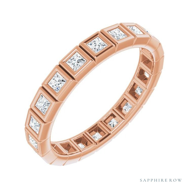 Sapphire Row Lab-Grown Diamond Princess-Cut Station Band - 14K Rose Gold, 1.75 × 1.75 mm, 6