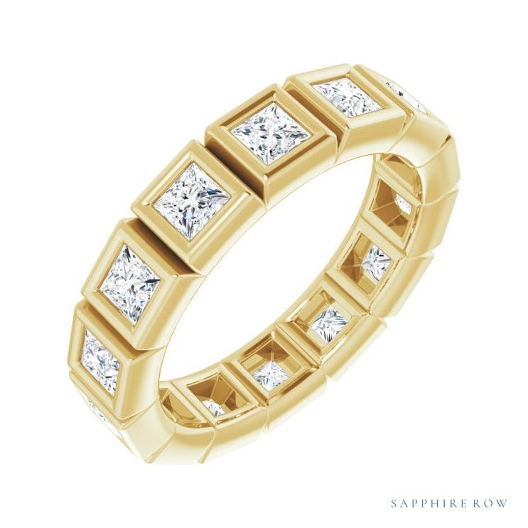 Sapphire Row Lab-Grown Diamond Princess-Cut Station Band - 14K Yellow Gold, 2.5 × 2.5 mm, 5
