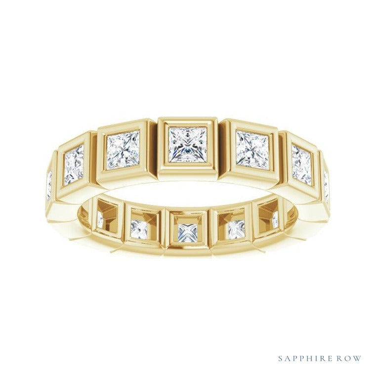 Sapphire Row Lab-Grown Diamond Princess-Cut Station Band - 14K Yellow Gold, 2.5 × 2.5 mm, 5 (view 3)
