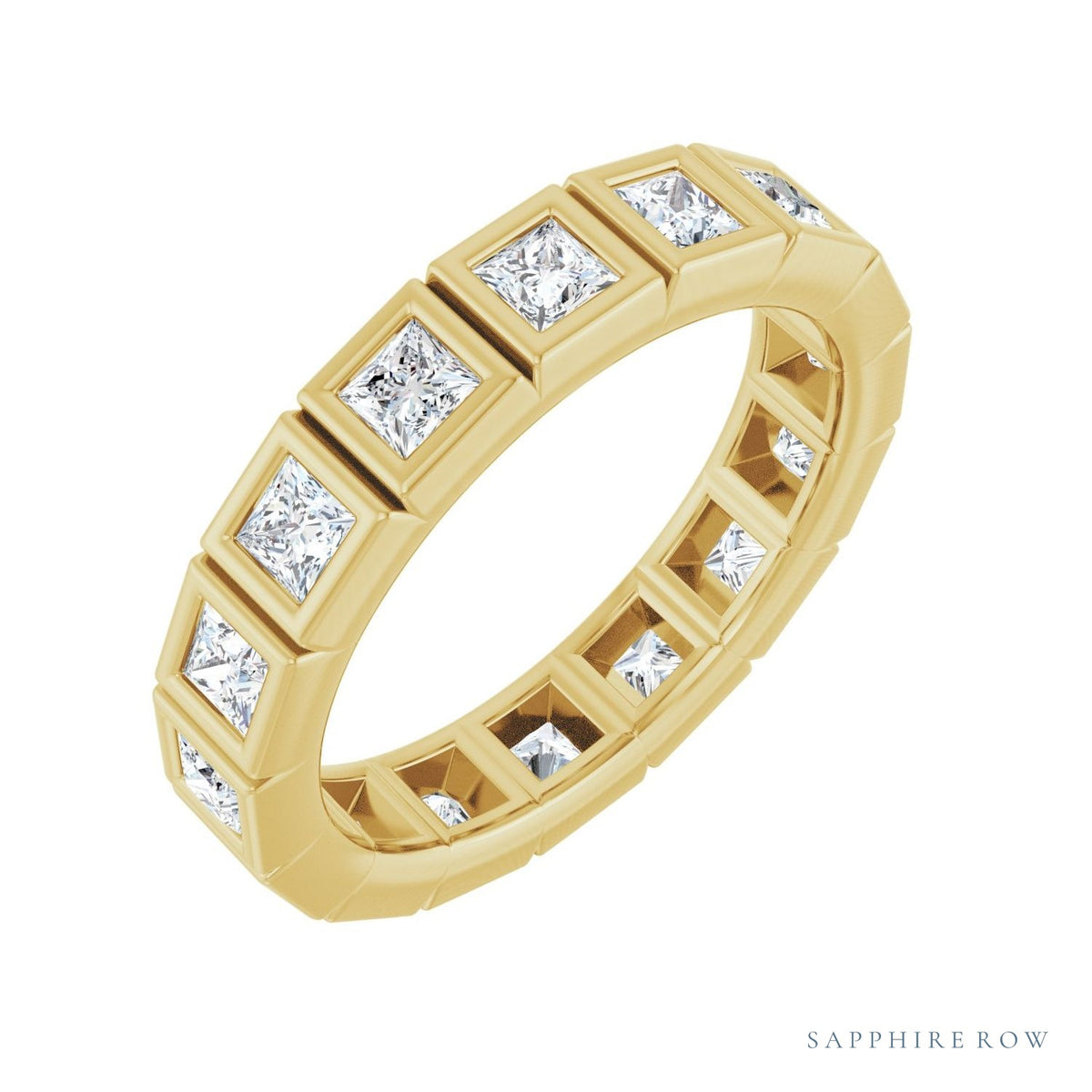 Sapphire Row Lab-Grown Diamond Princess-Cut Station Band - 14K Yellow Gold, 2.5 × 2.5 mm, 7