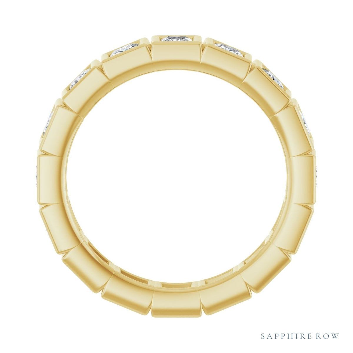 Sapphire Row Lab-Grown Diamond Princess-Cut Station Band - 14K Yellow Gold, 2.5 × 2.5 mm, 7 (view 2)