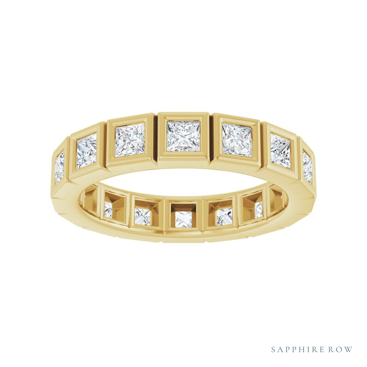 Sapphire Row Lab-Grown Diamond Princess-Cut Station Band - 14K Yellow Gold, 2.5 × 2.5 mm, 7 (view 3)