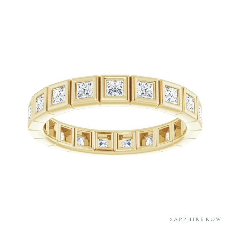 Sapphire Row Lab-Grown Diamond Princess-Cut Station Band - 14K Yellow Gold, 1.75 × 1.75 mm, 5 (view 3)