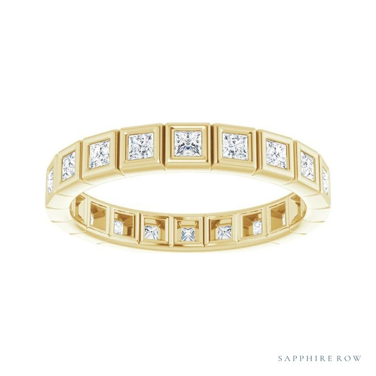 Sapphire Row Lab-Grown Diamond Princess-Cut Station Band - 14K Yellow Gold, 1.75 × 1.75 mm, 6 (view 3)