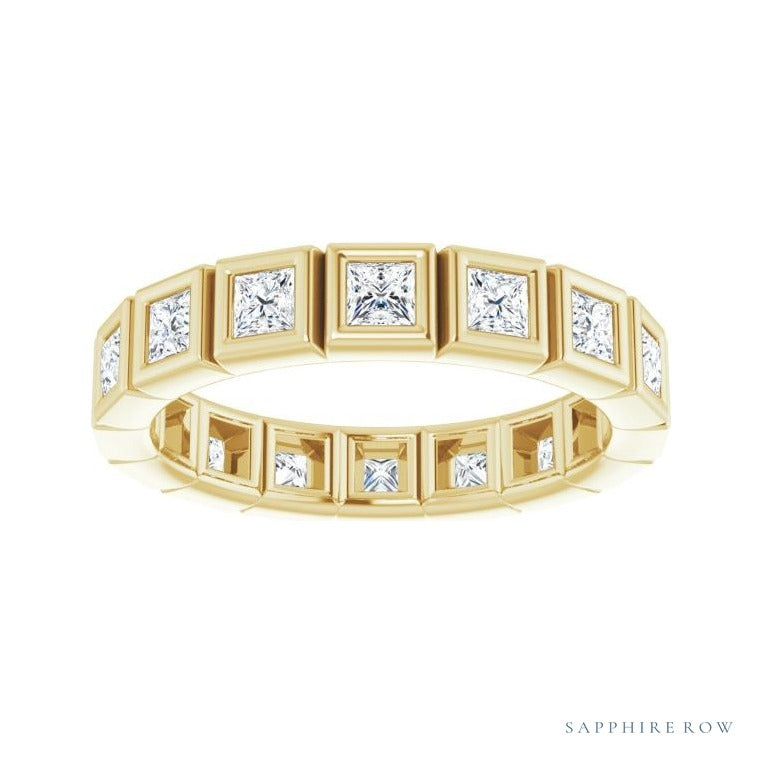 Sapphire Row Lab-Grown Diamond Princess-Cut Station Band - 14K Yellow Gold, 2.25 × 2.25 mm, 6 (view 3)
