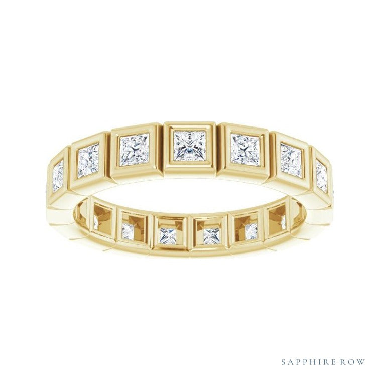 Sapphire Row Lab-Grown Diamond Princess-Cut Station Band - 14K Yellow Gold, 2 × 2 mm, 5 (view 3)