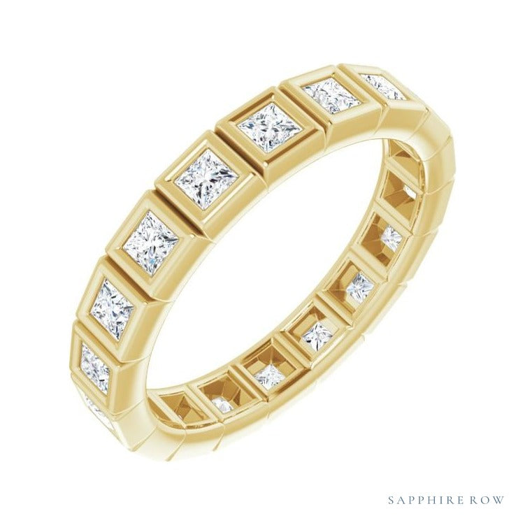 Sapphire Row Lab-Grown Diamond Princess-Cut Station Band - 14K Yellow Gold, 2 × 2 mm, 6
