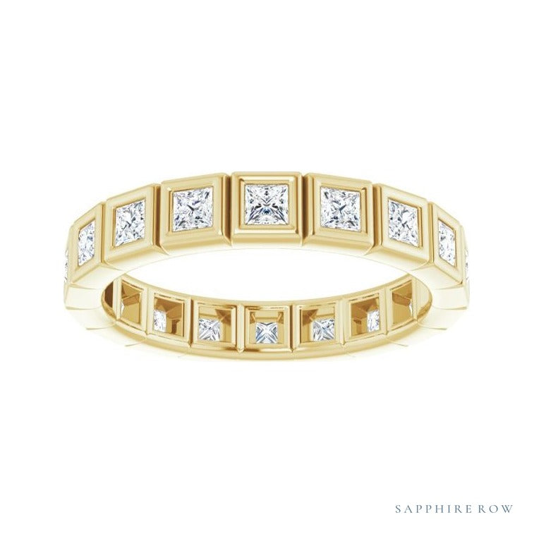 Sapphire Row Lab-Grown Diamond Princess-Cut Station Band - 14K Yellow Gold, 2 × 2 mm, 6 (view 3)