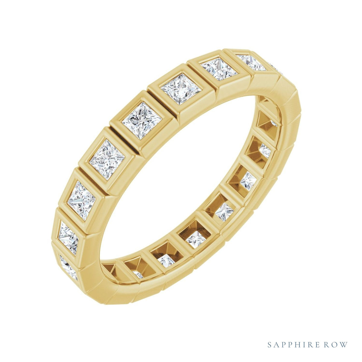 Sapphire Row Lab-Grown Diamond Princess-Cut Station Band - 14K Yellow Gold, 2 × 2 mm, 7