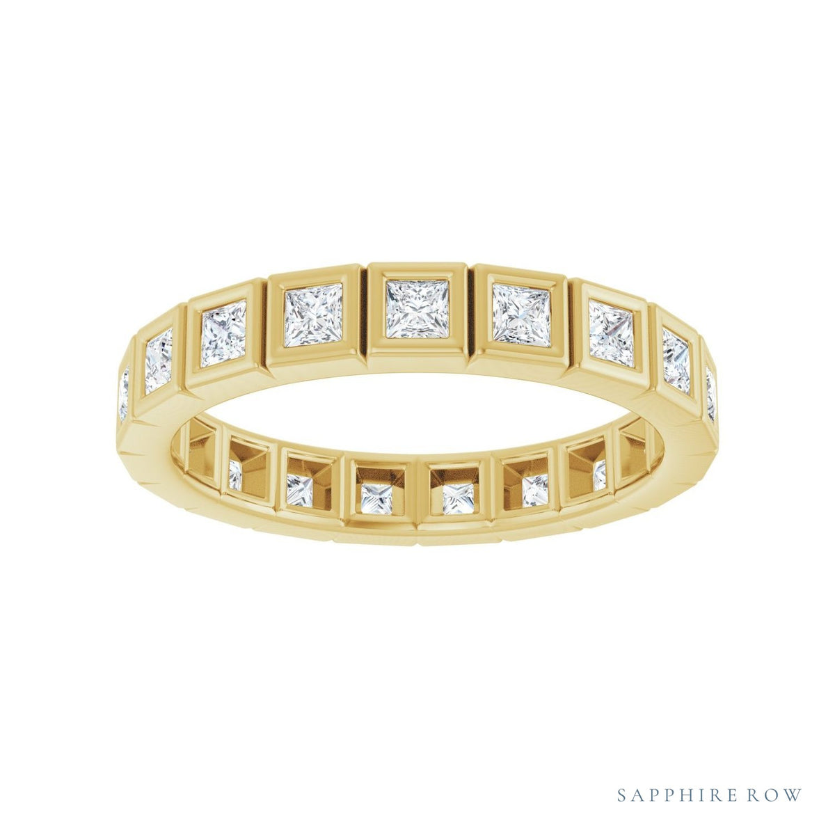 Sapphire Row Lab-Grown Diamond Princess-Cut Station Band - 14K Yellow Gold, 2 × 2 mm, 7 (view 3)