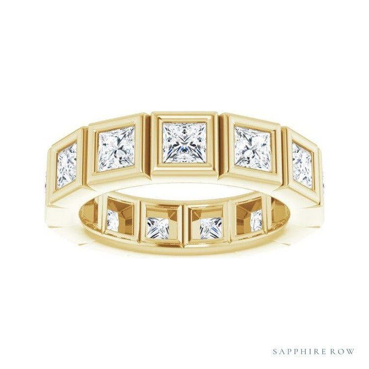 Sapphire Row Lab-Grown Diamond Princess-Cut Station Band - 14K Yellow Gold, 3 × 3 mm, 5 (view 3)