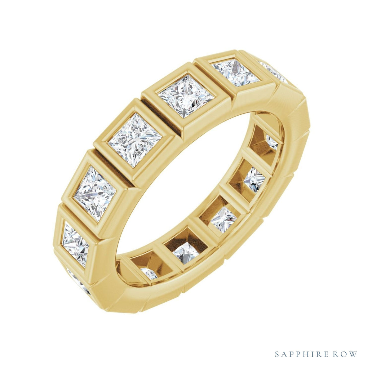 Sapphire Row Lab-Grown Diamond Princess-Cut Station Band - 14K Yellow Gold, 3 × 3 mm, 7