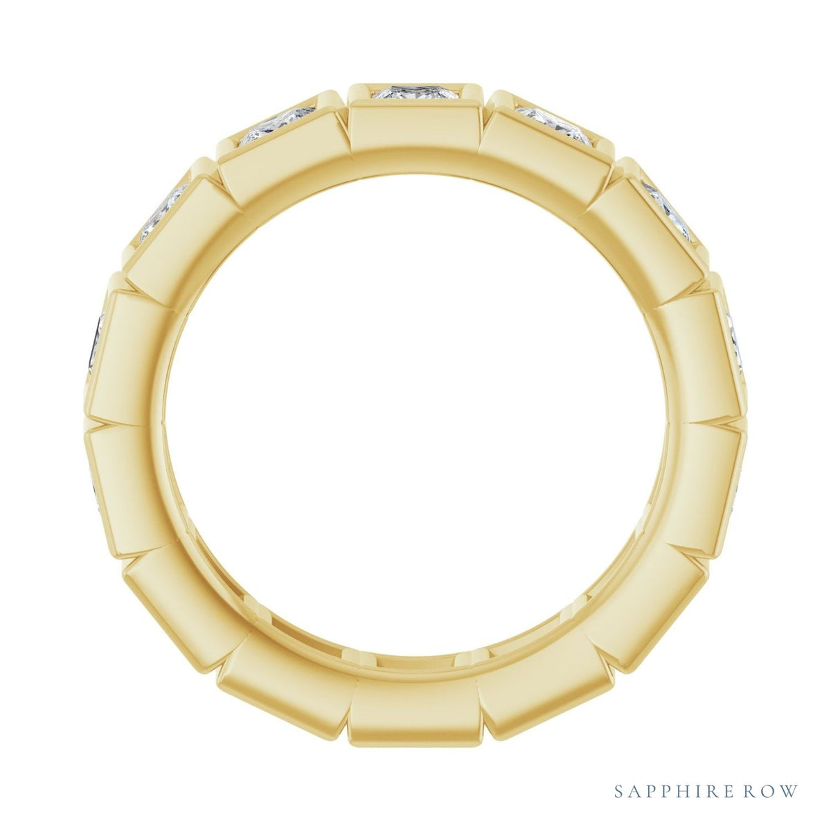 Sapphire Row Lab-Grown Diamond Princess-Cut Station Band - 14K Yellow Gold, 3 × 3 mm, 7 (view 2)