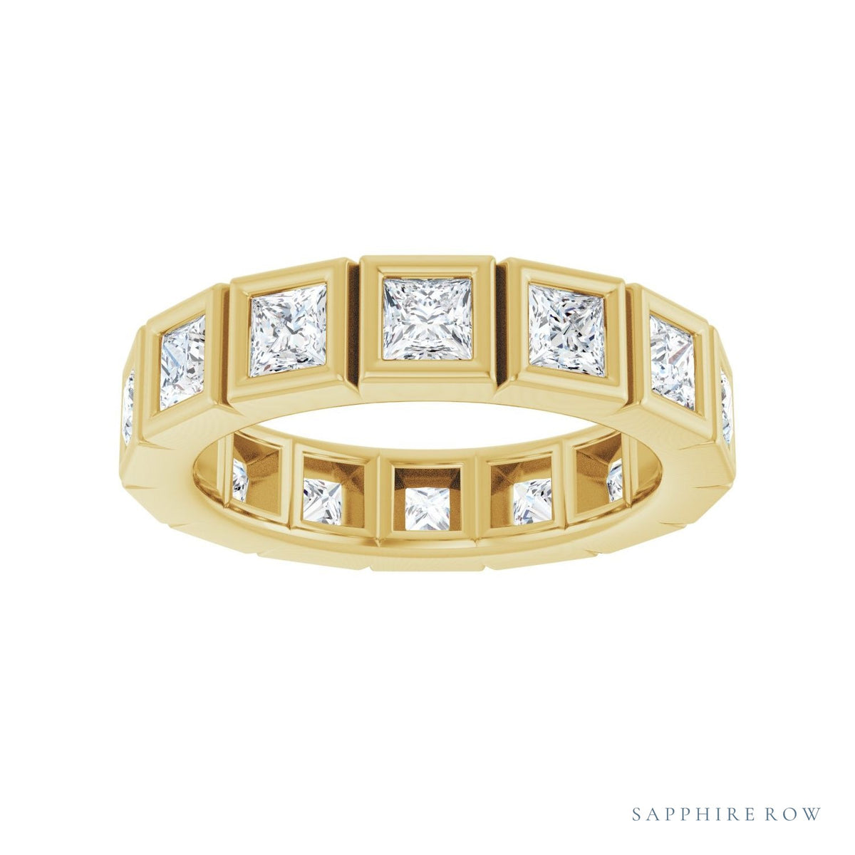 Sapphire Row Lab-Grown Diamond Princess-Cut Station Band - 14K Yellow Gold, 3 × 3 mm, 7 (view 3)